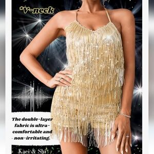 Womens Medium Fringe Rave Festival Concert Romper Outfit Party